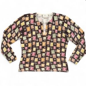 Neiman Marcus Rare Vintage Cashmere Sweater Size XL Postage Stamps Luxury Soft